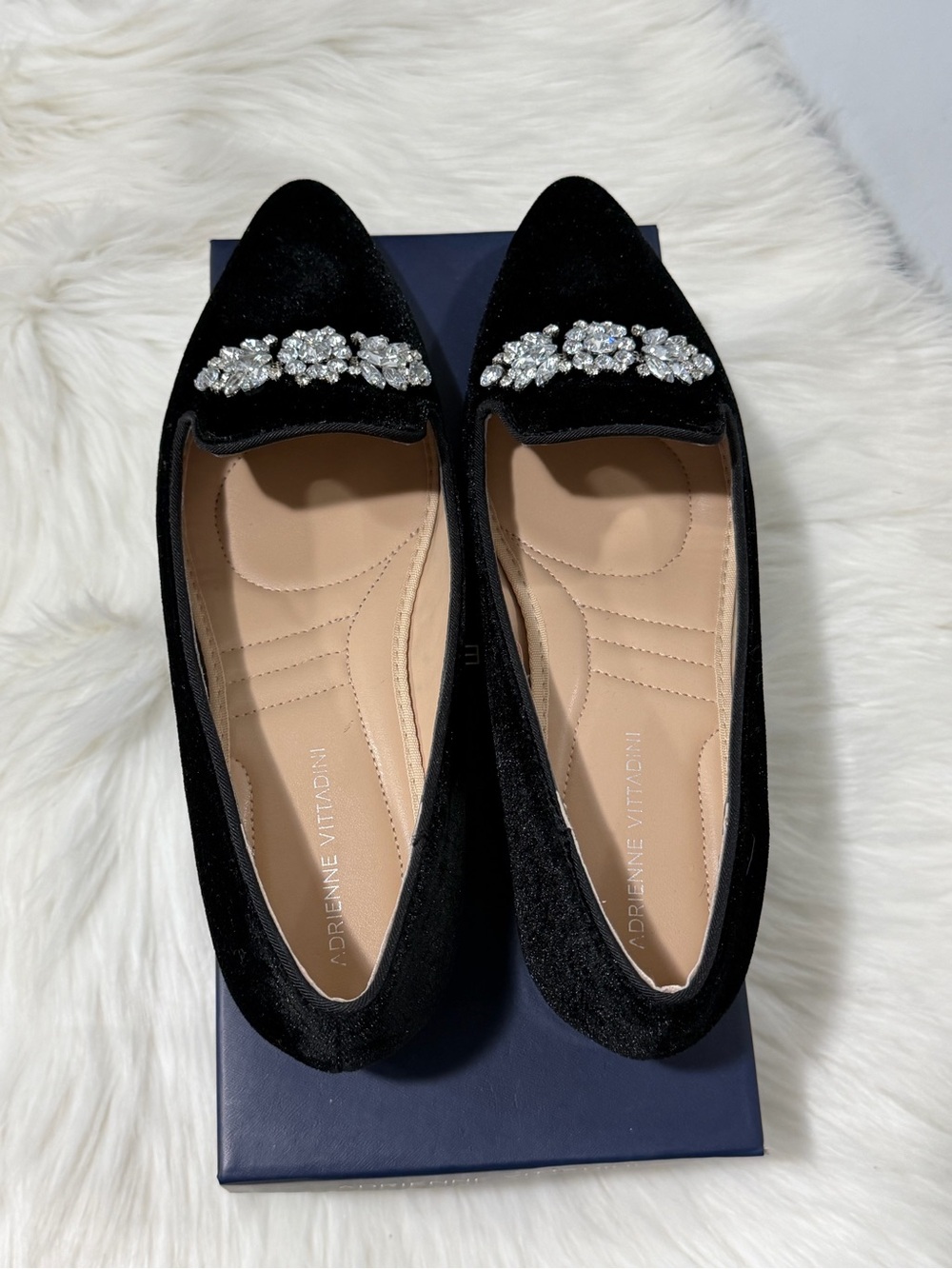 Adrienne Vitaddini Black Velvet Jeweled Pointed Flats - Dress Loafers 9.5 - Picture 5 of 14
